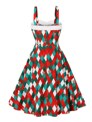 Floral Print Holiday Women Christmas Sleeveless Backless Swing Pinup Runway Sundress Elegant 50s Vintage Aline Flare Dress