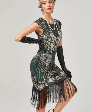 O-Neck Cap Sleeve Floral Sequin Embroidered Short Dresses for Women Elegant Evening Luxury 1920s Vintage Flapper Dress