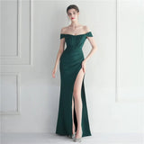 Off Shoulder Slash Nech Maxi Dress Women Sexy Slit Long Prom Evening Dress