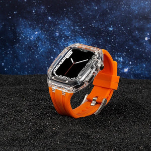 Modification Kit For Apple Watch 45mm 44mm Transparent Case & Silicone Band For iWatch Series 8 7 6 5 4 SE Rubber Sport Strap