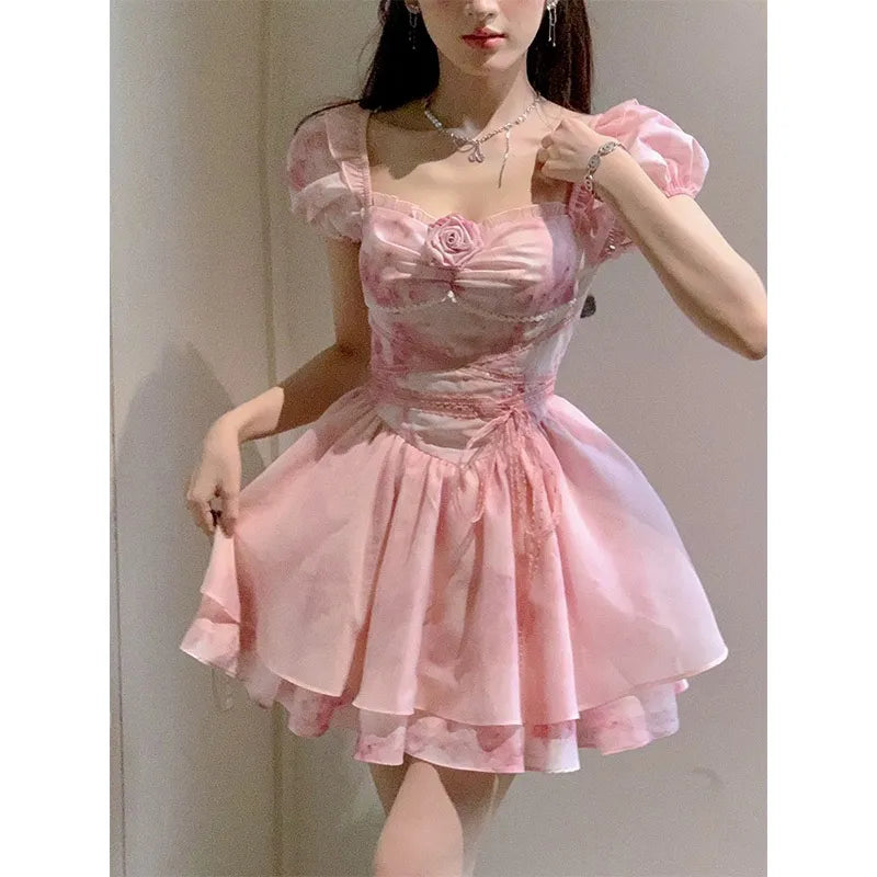princess kawaii dress Women Girl Sweet Dress Kawaii Lolita Summer Princess Puff Sleeve Cute dress
