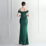 Slash Neck Sexy Slit Long Black Sequin Evening Dresses Luxury Sleeveless Cocktail Party Prom Dress
