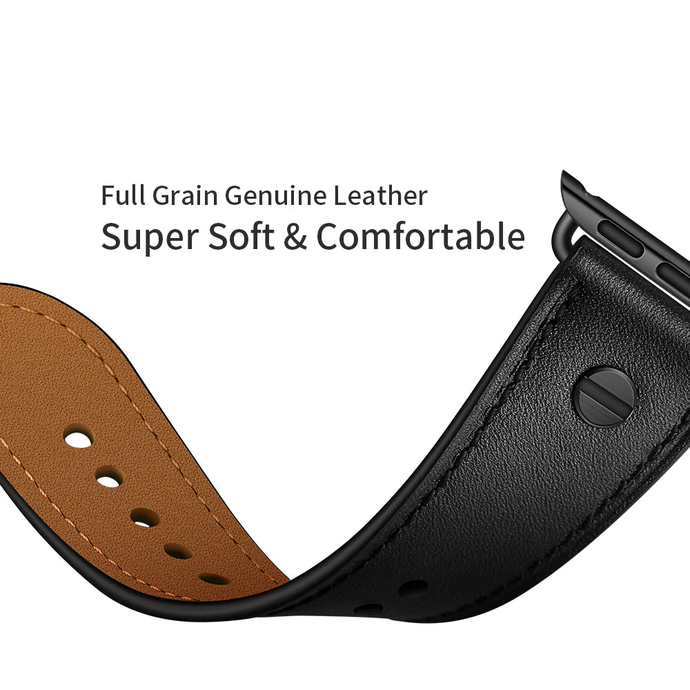 Leather Strap For Apple watch band 44mm 40mm 45mm 49mm 41mm 45 mm correa Cowhide Bracelet iWatch series 8 9 3 se 5 4 6 7 Ultra 2