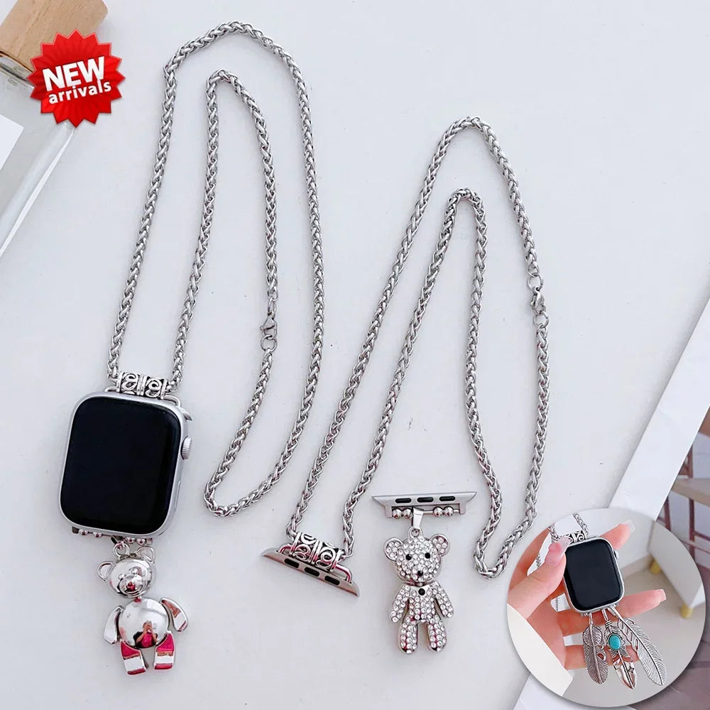 Necklace Diamond Bear Strap For Apple Watch Band 49mm 41mm 45mm 40 44mm 38 42 For iwatch Series 8 7 SE 6 5 4 3 Correa Watchband