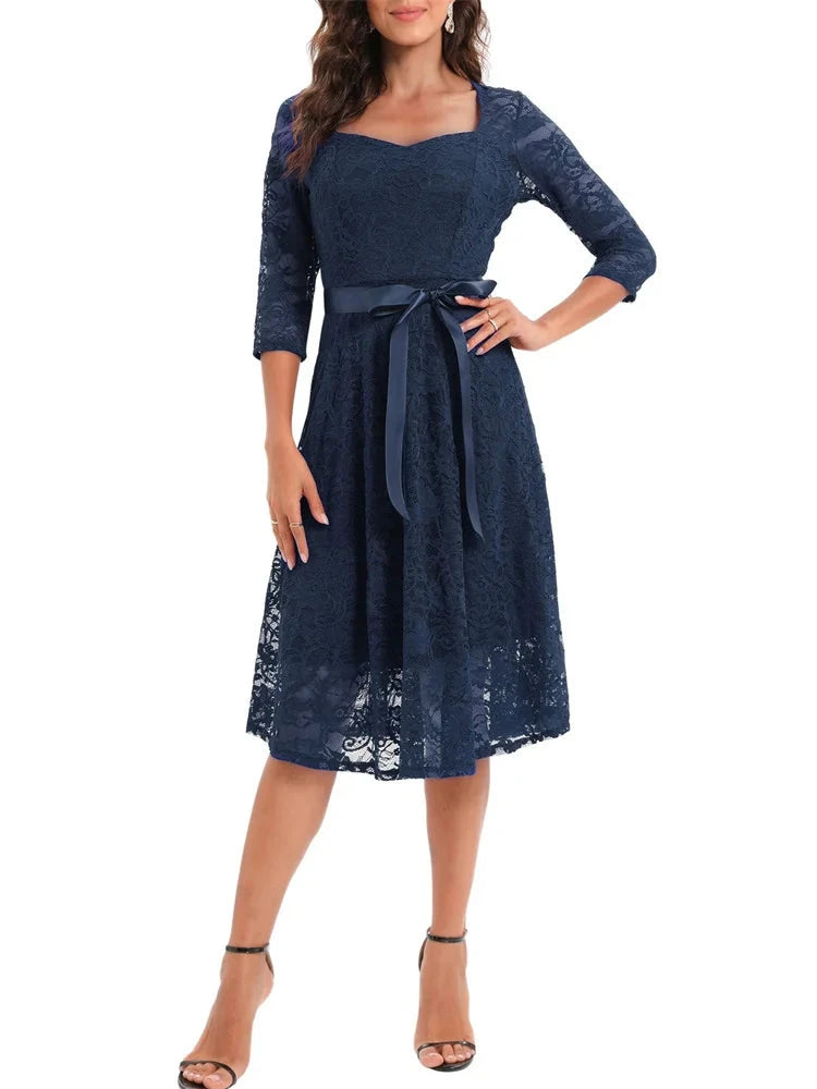 2024 Half Sleeve Summer Lace Party Short Ladies Dress Elegant Office Retro Vintage Flare Tea Cocktail Swing Flare Dresses