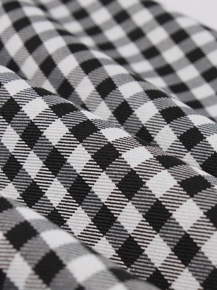 Black and White Plaid Double-Breasted Button Elegant Long Skirts for Women High Waist Midi Vintage A Line Skirt