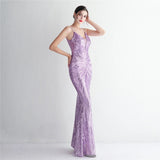 Women Strap Party Maxi Dress Light Green Sexy V Neck Evening Dress Sequin Long Prom Dress