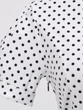 White and Black Vintage Robe Button Front Short Sleeve Polka Dot Dress Prom Women Elegant Belted Pleated Midi Dresses