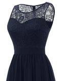 Evening Gowns for Women Elegant Party Lace and Chiffon Pleated Maxi Dress O-Neck Sleeveless Vintage Dresses
