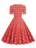 Sweetheart Neck Bow Front High Waist Green Plaid Long Dress Vintage 1950S Women Elegant Evening Formal Swing Dresses