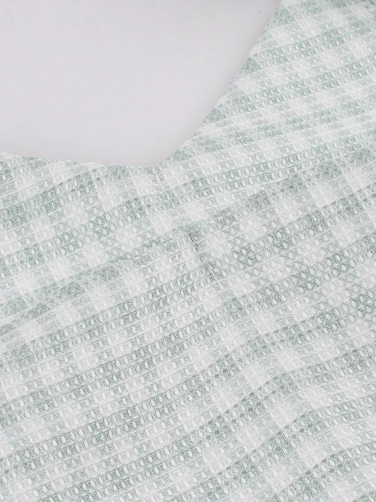 Halter V-Neck Green and White Plaid Textured Dresses Prom Women Cocktail Night Party Vintage Retro Backless Sexy Dress