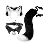 Fluffy Animal Ears Headband Furry Ears Hair Hoop Necklace Tail Set Leather Choker for Halloween Party Fancy Dress