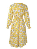 2024 Elegant Casual Floral Print A-Line Party Dress Women Spring Summer Elegant Long Sleeve Elastic Waist Boho Beach Dresses