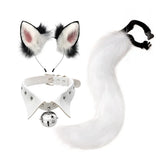 Fluffy Animal Ears Headband Furry Ears Hair Hoop Necklace Tail Set Leather Choker for Halloween Party Fancy Dress