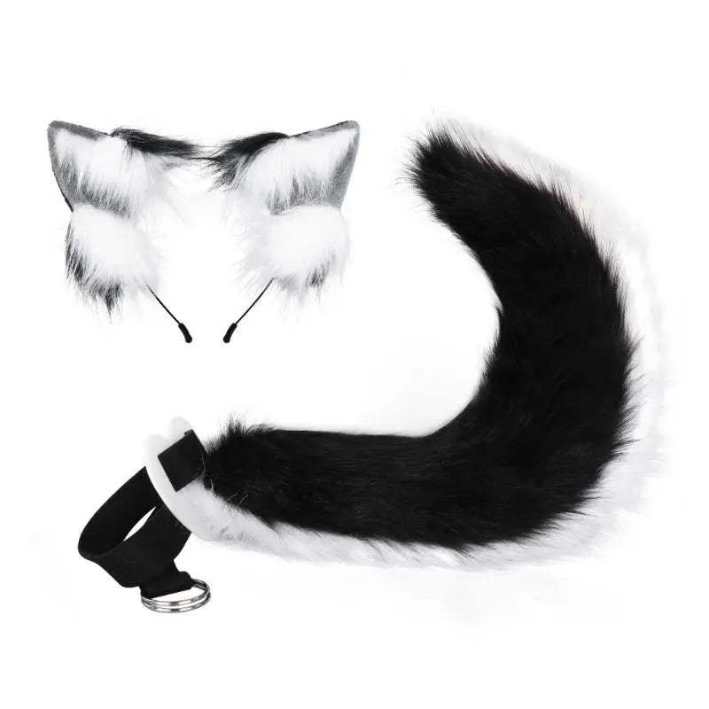 Cartoon Foxes Cat Ear Shape Hair Hoop with Tail Set Performances Hair Holder Cosplay Party Headwear for Teenagers Woman