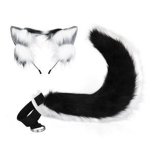 Cartoon Foxes Cat Ear Shape Hair Hoop with Tail Set Performances Hair Holder Cosplay Party Headwear for Teenagers Woman