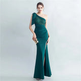 Slash Neck Appliques Party Maxi Dress Women Sexy Slit Long Evening Dress