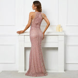 Off Shoulder Long Beading Gold Sequin Dress Sexy Slit Party Women Evening Dress