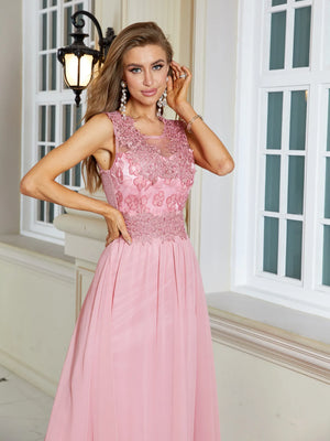 Ruched Lace Chiffon Formal Evening Dress Elegant Beading Party Gown