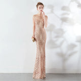 Burgundy Sequin Evening Dress Elegant Beading Long Party Dress