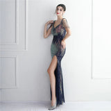 Sexy Slit Sequin Evening Dress Sleeveless Beading Formal Party Maxi Long Prom Dress