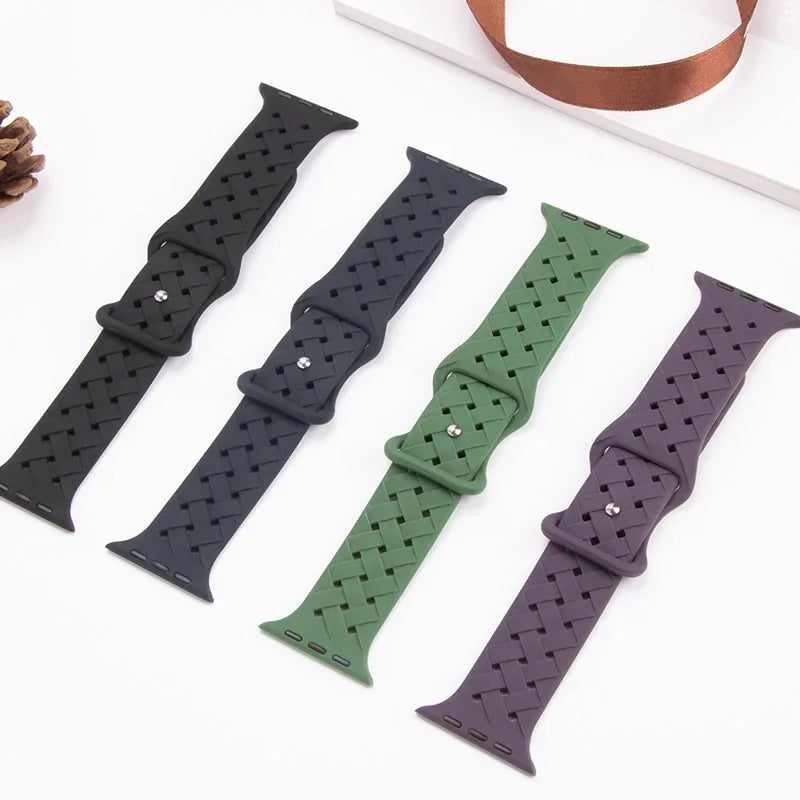 Silicone Woven Loop Bracelet For Apple Watch 44mm Band 49mm 45mm For iWatch Series Ultra 8 7 6 SE 5 4 Sport Rubber Wristband