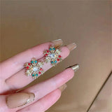 Korean Colorful Pearl Zircon Snowflake Earrings Delicate Shiny Bow Xmas Stud Earring For Women Christmas Jewelry New Year Gifts