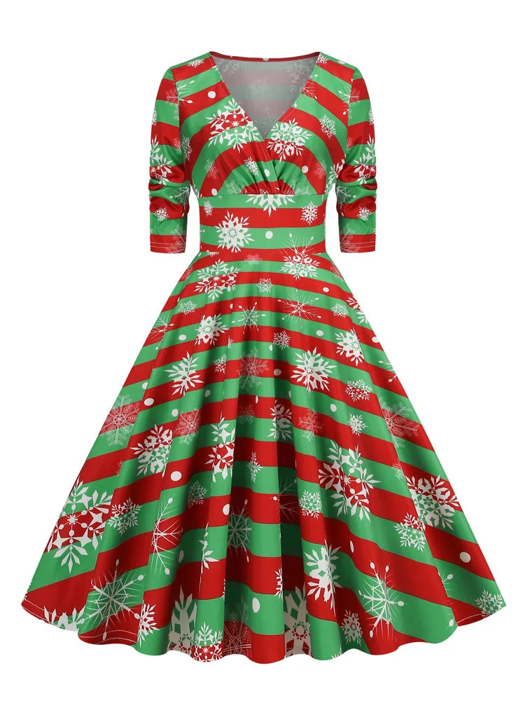Deer and Tree Print Christmas Party Evening Winter Dress Women V-Neck –  jetechband