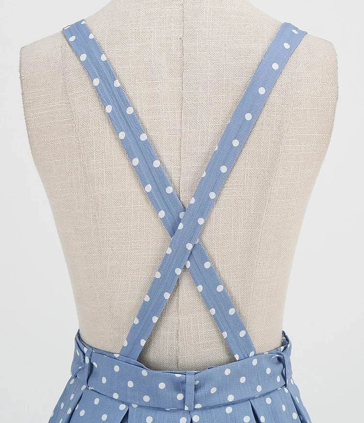 2024 Elegant Vintage Pleated 50s Straps Skirt 50s 60s Polka Dot Print Preppy Style High Waist Swing Sling Casual Summer Skirts