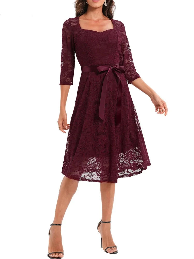 2024 Half Sleeve Summer Lace Party Short Ladies Dress Elegant Office Retro Vintage Flare Tea Cocktail Swing Flare Dresses