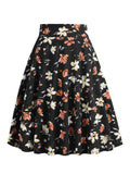 Multicolor Floral Retro Vintage Swing Skirt Summer Women Zipper Back Midi Length Elegant Outfits Polyester Skirts