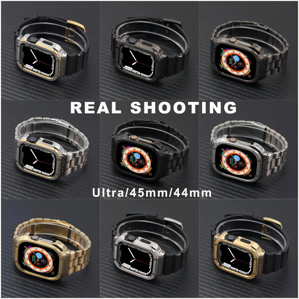 Metal Accessories Mod Kit For Apple Watch Band 45mm 44mm Stainless Steel Strap+Case For IWatch Series 7 6 5 4 SE Rubber Bracelet