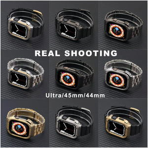 Metal Accessories Mod Kit For Apple Watch Band 45mm 44mm Stainless Steel Strap+Case For IWatch Series 7 6 5 4 SE Rubber Bracelet