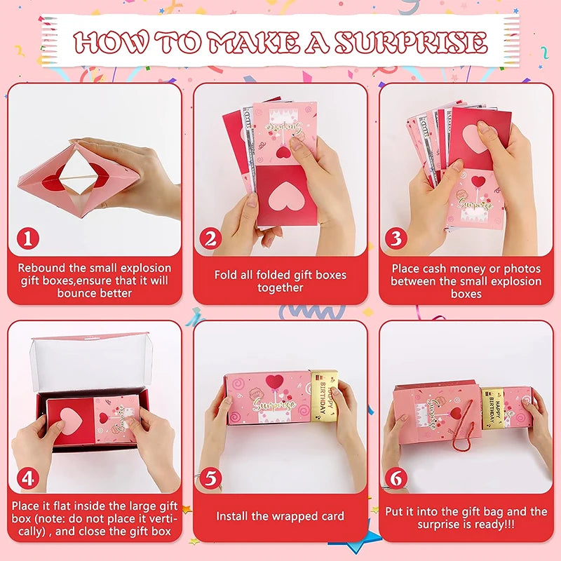 Surprise Gift Box with Confetti Cash Explosion Bounce Prank GiftBox for Money Photo Christmas Anniversary Valentine Birthday Box