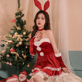 Christmas Cosplay Costume Santa Claus Women's Velvet Dress Sexy Lingerie Rabbit Girl Uniform Cloak Set Kawaii Rabbit Dresses