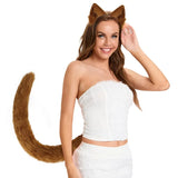 Fox Cat Ears Headband and Faux Fur Tail for Halloween Cosplay Party Costume Accessories Cat Ears Tail Set for Adults