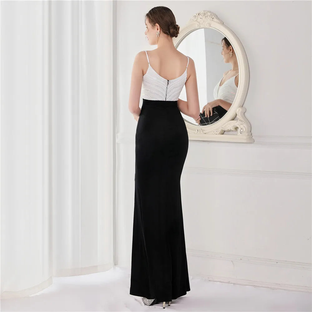 Strap Velour Sexy Slit Sequin Evening Dress Women's Party Maxi Dress Long Prom Dress