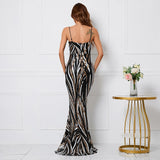 Women Black Strap Party Maxi Dress Sexy V Neck Evening Dress Sequin Long Prom Dress