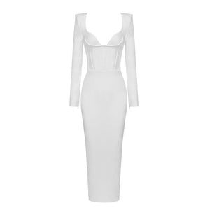 Long Sleeve White Evening Dress Women Night Party Celebrity Dress
