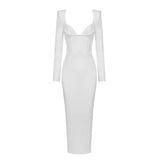 Long Sleeve White Evening Dress Women Night Party Celebrity Dress
