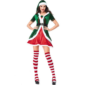 Adult Christmas Elf Costume Women Dress Elf Cosplay Family Carnival Party New Year Fancy Clothes Set