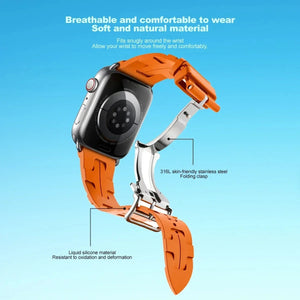 Metal Folding Buckle Silicone Strap For Apple Watch Ultra 2 Band 8 7 Bracelet For iWatch Series 49mm 45mm 41mm  44mm 40mm 42mm
