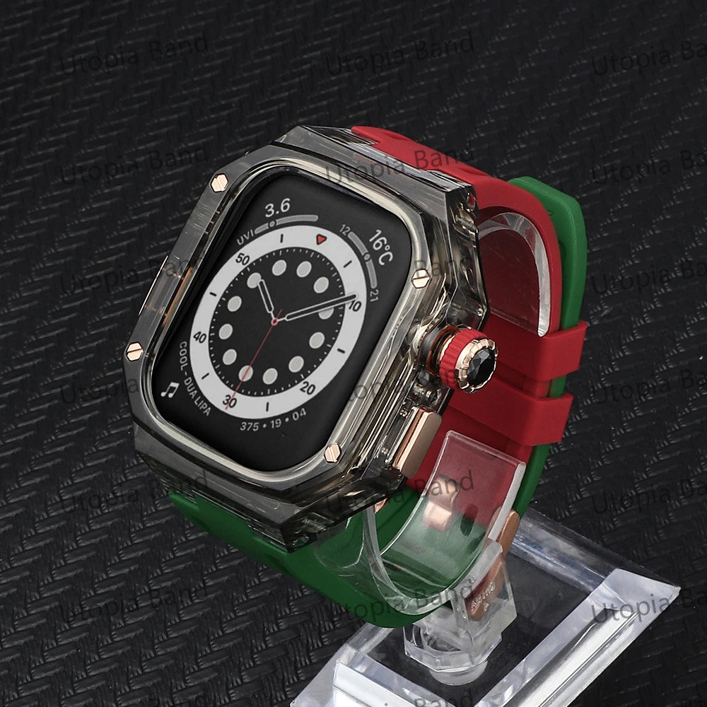 Transparent Modification Kit For Apple Watch 49mm Ultra Luxury Glacier Case Rubber Band IWatch Series 8 7 6 SE 45mm 44mm Mod KIT