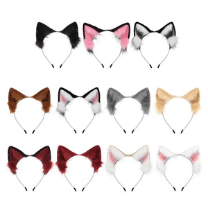 Cute Cat Ear Cosplay Hair Hoop with Flower Hairpin Woman Teens Headband for Live Broadcast Cartoon Carnivals Hairband