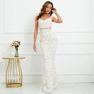Strap Sequin Evening Sleeveless Sexy Beading Party Maxi Dress Long Prom Dress