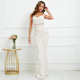 Strap Sequin Evening Sleeveless Sexy Beading Party Maxi Dress Long Prom Dress
