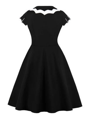 Bat Embroidery Halloween Costumes Party Vintage Dresses for Women Cap Sleeve Keyhole Front Cotton Retro A Line Dress