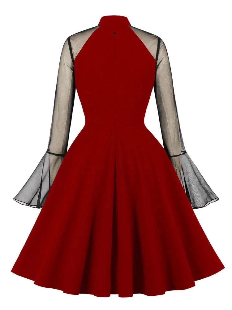 Vintage New In Keyhole Front Mesh Long Sleeve Birthday Dresses for Women Evening Party Elegant Spring Dress