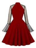 Vintage New In Keyhole Front Mesh Long Sleeve Birthday Dresses for Women Evening Party Elegant Spring Dress