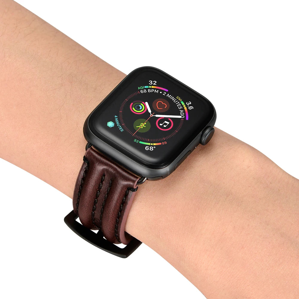 Cowhide Leather Strap For Apple watch band 45mm 41mm 44mm 40mm Ultra 2 49mm Wrist Bracelet iWatch Series 9 8 7 se 6 5 4 42mm